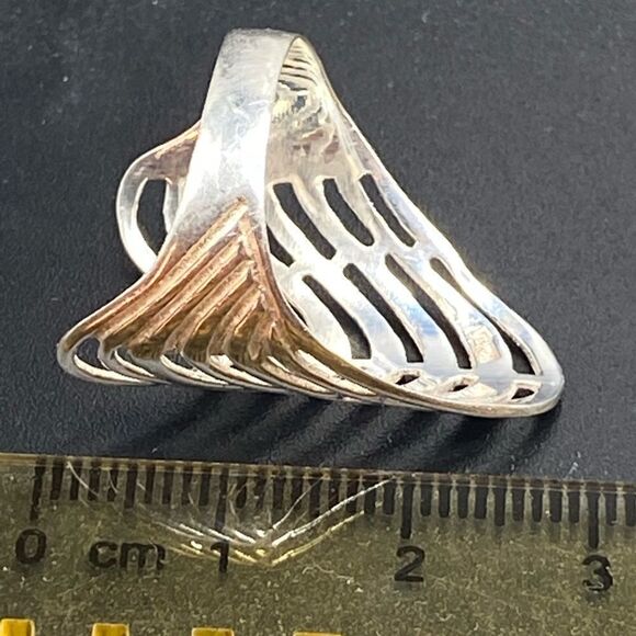 925 Sterling Silver Italy Wavy Design cage style V-Style Wide Ring Size 6.5-6.75 - Picture 8 of 10